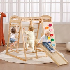 VEVOR Indoor Jungle Gym 7-in-1 Toddler Indoor Playground Wooden Climbing Toys M