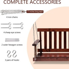 Wooden Porch Swing Heavy Duty 800lb Weight Capacity Swing Bench w/Hanging Chains