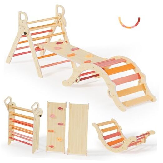 Pikler Triangle Set, Toddler Wooden Climbing Toys Essential Farm Charm Autumn