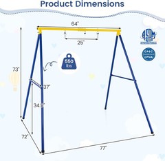 550lbs Metal Swing Sets Backyard Heavy Duty Full Steel Swing Frame A-Frame Swing