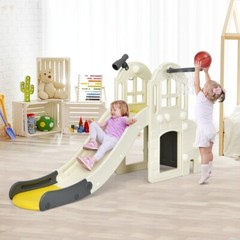 6-in-1 Slide Playset Toddler Climber Indoor Outdoor Gift Kids w/Basketball Hoop