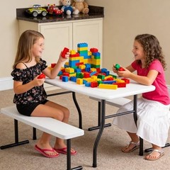 Kids Picnic Table with Benches, 38″ Outdoor Toddler Table Set 38″ x 22″ White