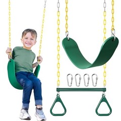 16″ Trapeze Swing Bar with Gym Ring & Toddler Swing, Swing Set 2 Green1