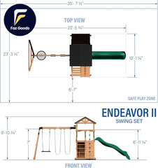 Endeavor Cedar Wood Swing Set with Wave Slide Play Deck Double Rock Wall NEW