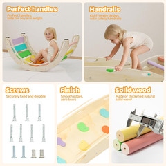 Pikler Triangle Set with Cushion, 7-In-1 Foldable Toddler Climbing Toys, Indoor
