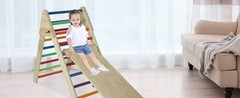 Pikler Triangle Ladder with Ramp & Slide, Foldable Wooden Climber for Toddlers