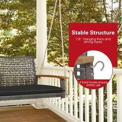 2-Person Outdoor Porch Swing with 118″ Hanging Ropes, Patiojoy PE Wicker Patio H