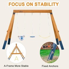 3-in-1 Wooden Swing Sets for Backyard, DIY Swing Sets with Tree Swing and 2