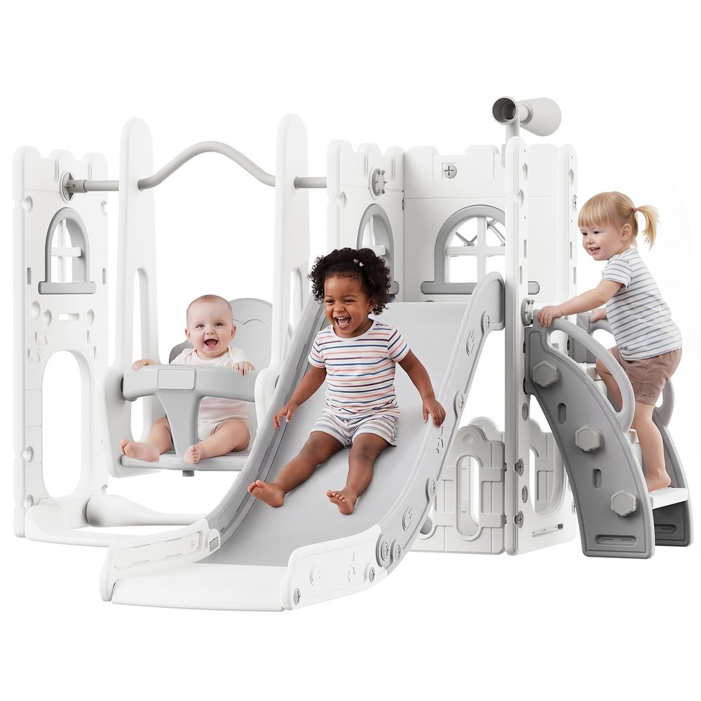 7 in 1 Toddler Indoor Playground Slide and Swing Set, Kids Freestanding Toddl…