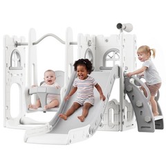 7 in 1 Toddler Indoor Playground Slide and Swing Set, Kids Freestanding Toddl…