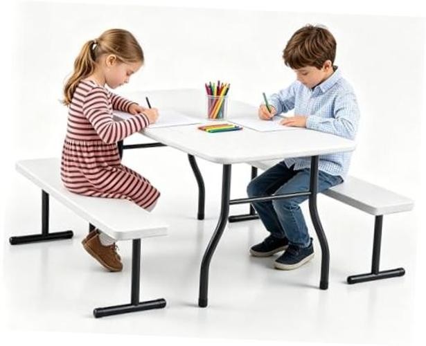 Kids Picnic Table with Benches, 38″ Outdoor Toddler Table Set 38″ x 22″ White
