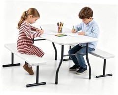 Kids Picnic Table with Benches, 38″ Outdoor Toddler Table Set 38″ x 22″ White