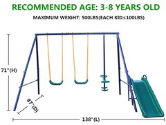 3 in 1 Swing Set with Belt Swing, Slide, Glider for Backyard