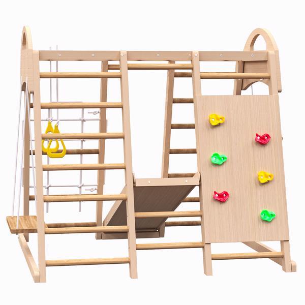 Wooden Indoor Playground 7-in-1 Jungle Gym Playset Climb Set for Kids 2-6yrs US