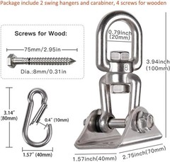2 Pack Heavy Duty 360° Swivel Swing Hanger, Stainless Steel Swing Hook for Ce…