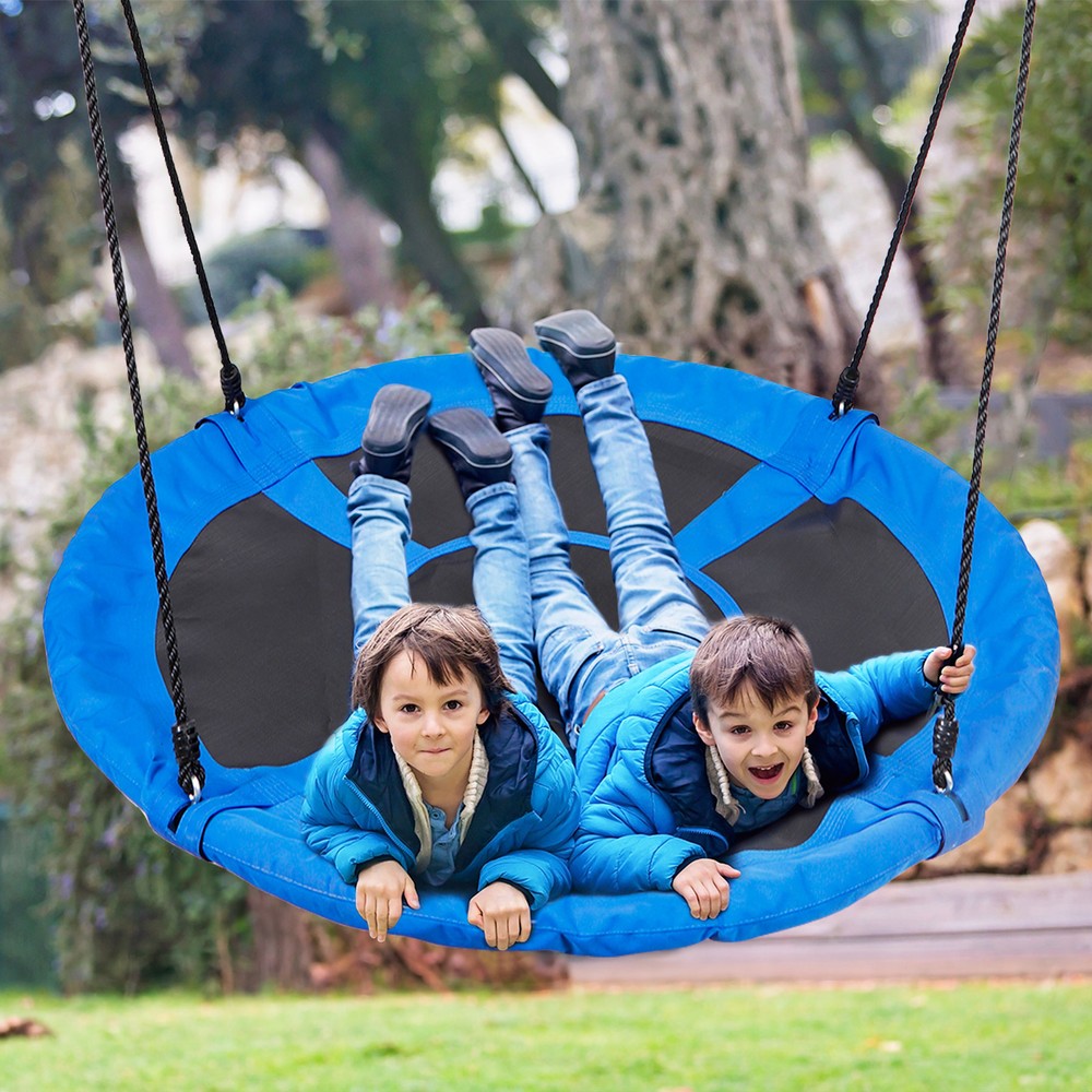 48” Saucer Tree Swing Set Adjustable Ropes Round Tree Swing for Children Blue