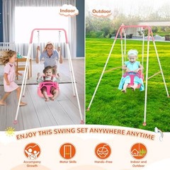 3-in-1 Toddler Swing Set, Indoor & Outdoor Baby Swing Heavy Duty Swing Set Pink