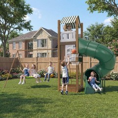 7in1 Metal Swing Set Kids Backyard Outdoor Playground Saucer Swing Seesaw Hoop