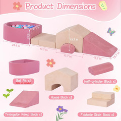 5-Piece Foam Climbing Blocks for Toddlers with Ball Pit,Pink & Beige | Mini Hous