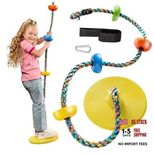 Tree Swing for Kids – Single Disc Seat and Rainbow Climbing Multicolor Yellow