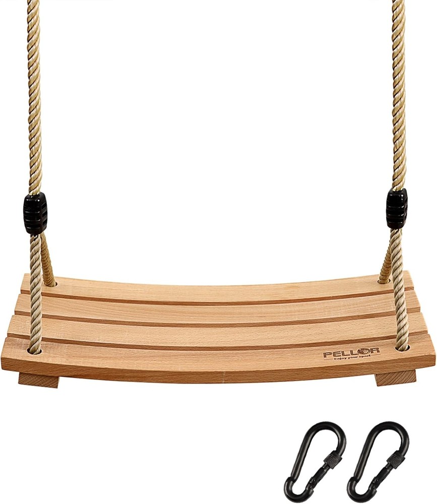 Outdoor Wood Tree Swing Seat Adjustable Rope for Kids Adults Backyard Play