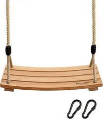 Outdoor Wood Tree Swing Seat Adjustable Rope for Kids Adults Backyard Play