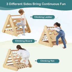 4 in 1 Wooden Climbing Triangle Set Triangle Climber w/Ramp Natural