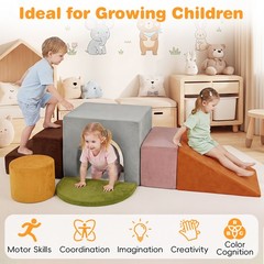 6PCS Foam Climbing Blocks, Velvet Indoor Climb & Crawl Activity Playset for Kids