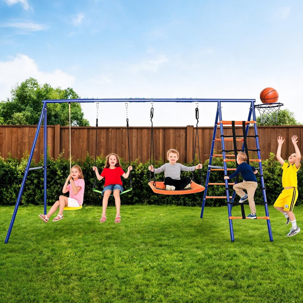 550lb Metal Swing Set Heavy Duty Frame Kids Adult Backyard Playset with 3 Swings