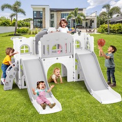 9 in 1 Kids Double Slides Toddler Backyard Playground Playset Indoor Outdoor