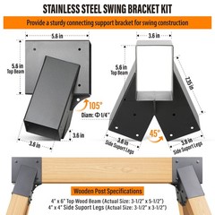 201 Stainless Steel Swing Set Bracket 2pcs A-Frame Brackets with All Mounting…