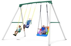Hapfan 700lb Heavy Duty 9.5ft Metal Swing Set Backyard with 3 Swings Trapeze Bar