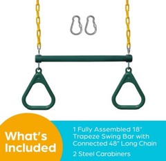 Jungle Gym Kingdom Trapeze Swing Bar with Heavy Duty Chain & Locking Carabiners