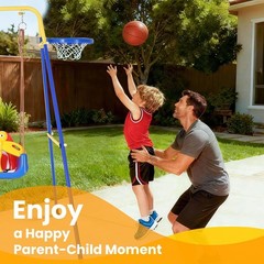 4 in 1 Toddler Swing Set Outdoor with Basketball Hoop Kids Swing for Backyard