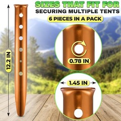6 Pcs Aluminum Tent Stakes – 12.6″ Sand Stakes for Tents Suitable for Soft Gr…