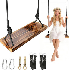 Carbonized Wooden Swing,Aspelve 24″X 8″ Hanging Tree Swing with Heavy Duty 500 L