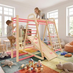 7-in-1 Indoor Kids Wooden Climber Playset: Jungle Gym for Toddlers & Playground