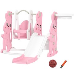 Qaba 4 in 1 Toddler Slide and Swing Set w/ Climber, Basketball Hoop, Pink