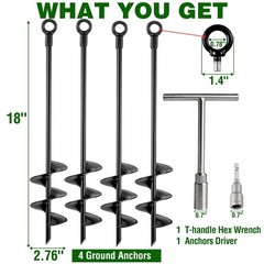 Fabulas Ground Anchors Heavy Duty, Swing Set Anchor Kit 18 Inch 4 Pack Screw in