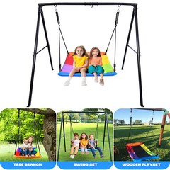 Metal Swing Set with 60″ Large Platform Swing for Backyard Kids Adult Heavy Duty