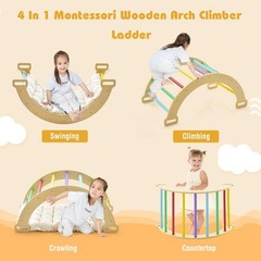 Wooden Arch Climber Rocker with Soft Cushion, 4 in 1 Montessori Climbing Ladd…
