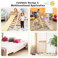 GLACER Wooden Climbing Triangle Ladder with Ramp, 2 in 1 Foldable Toddler Triang