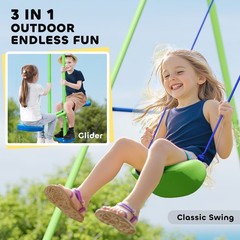Green Metal A-Frame Swing Set with Glider 110.25x55x70 for Kids