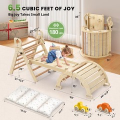BlueWood Pikler Triangle Set with Cushion – Climbing Toys for Toddlers 9-in-1…