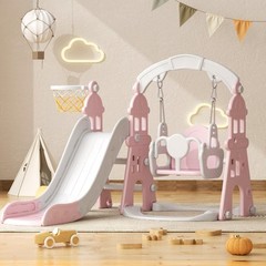 YUFU 4-in-1 Toddler Slide and Swing Set, Kids with Climber, Pink