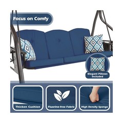 3-Seat Outdoor Porch Swing with Stand, Patio Swing with Canopy, 2 in 1 Porch …