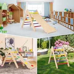 Pikler Triangle Set 3 in 1 Climbing Toys for Toddlers Wood Montessori Baby Ju…