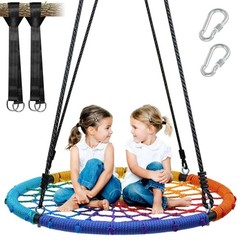 750lbs 40″ Spider Web Saucer Tree Swing for Kids Adults, Outdoor Net Rainbow