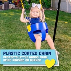 High Back Full Bucket Toddler Swing Seat with Coated Chains & Carabiners – Blue