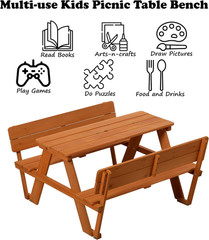Wooden Kids Picnic Bench with Backrest, Outdoor Children’S Backyard, Crafting, D
